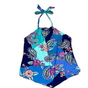 Apt 9 Halter Tankini, 2010’s, blue teal peach floral, Small